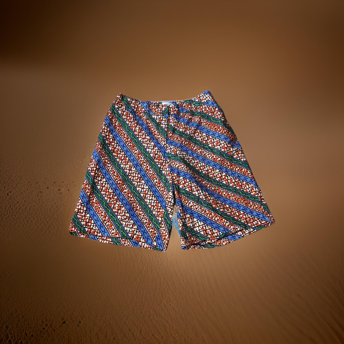 Red and Green Stripes Long Shorts