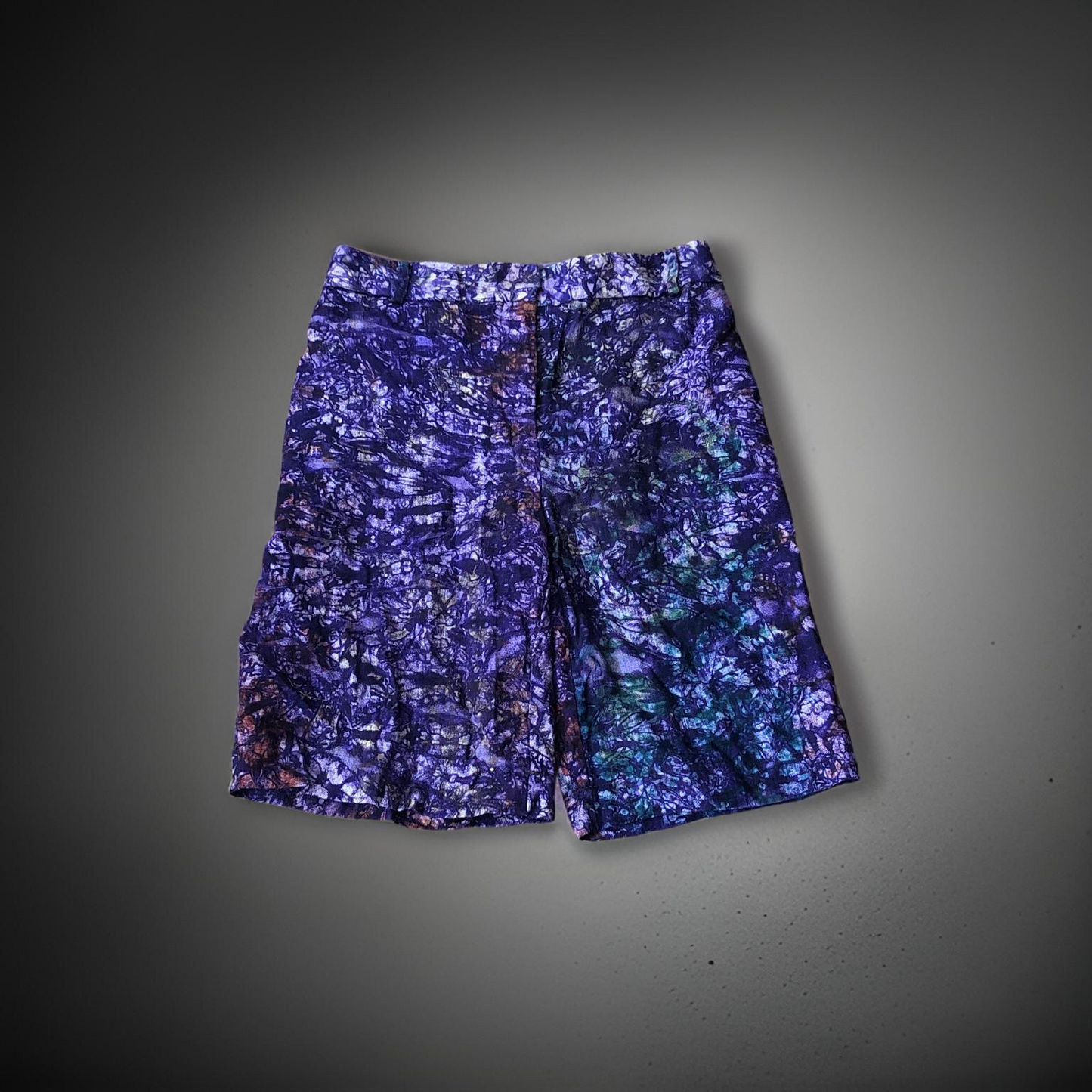 Dark Purple and Green Tie Die Corduroy Long Shorts