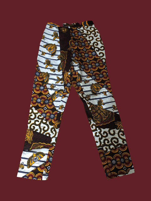 White and Red Curly Patchwork Straight Leg Pants