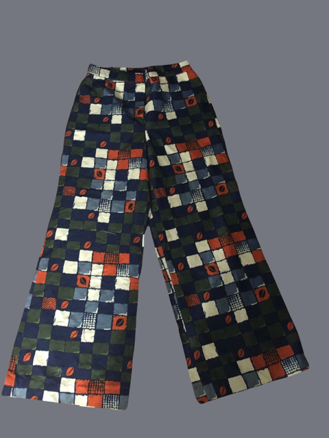 Dark Blue and Orange Cowry Shell Print Wide Leg Pants