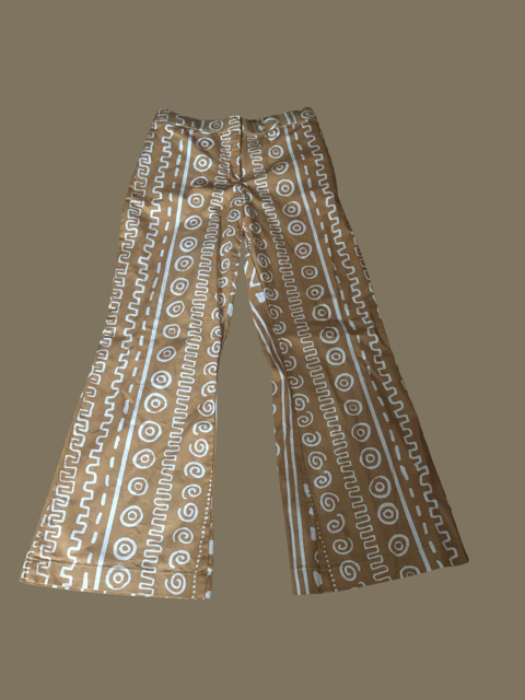 Brown and White Motif Wide Leg Pants