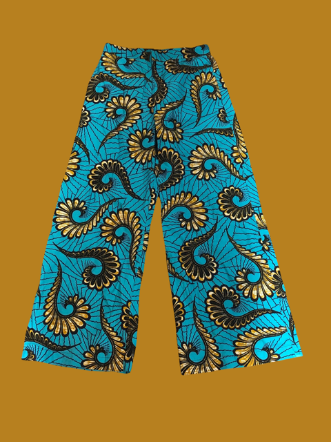Turquoise Print Wide Leg Pants