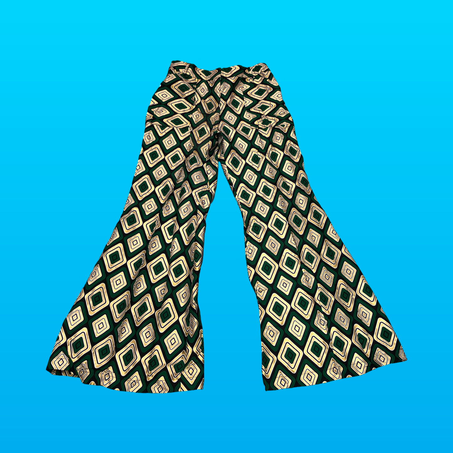 Dark Green Metallic Diamond Bell Bottom Pants