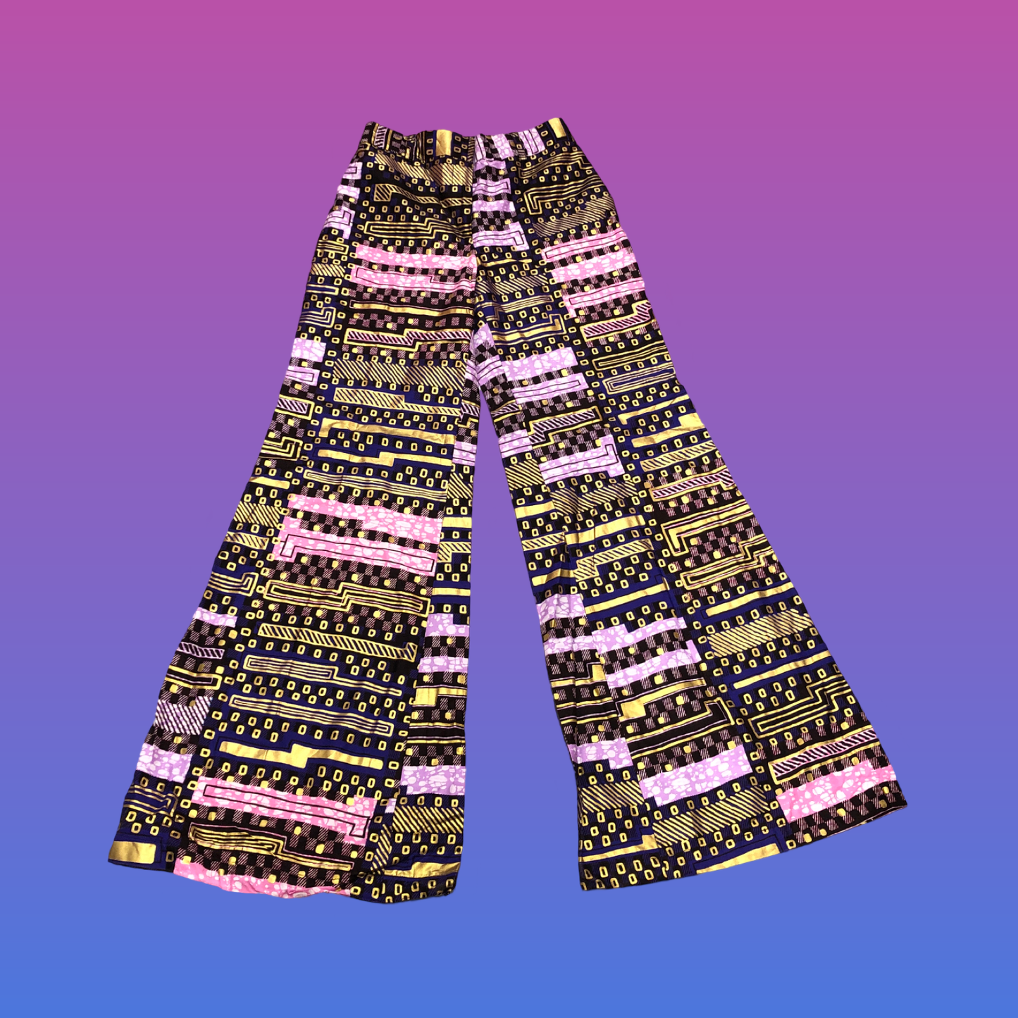 Purple Gold Metallic Bell Bottom Pants