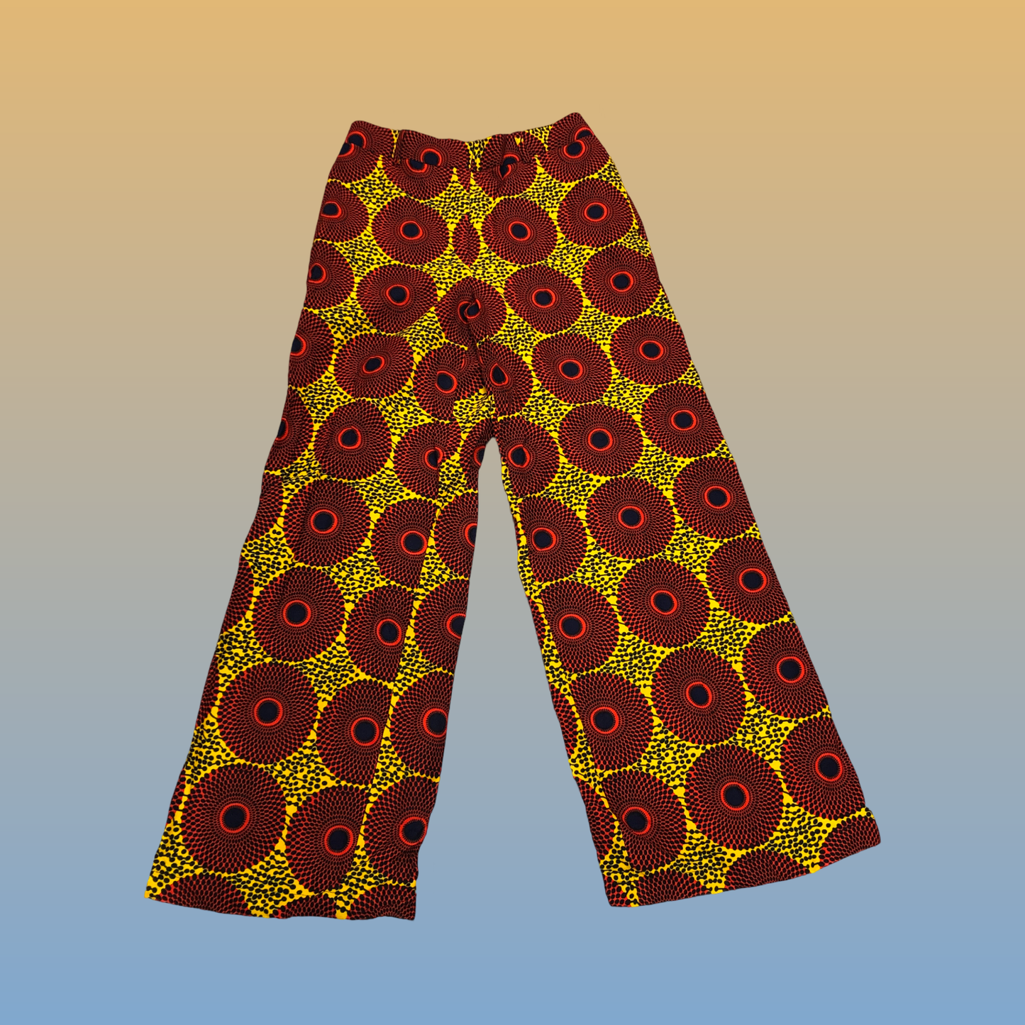 Dark Red and Yellow Waves Wide Leg Pants