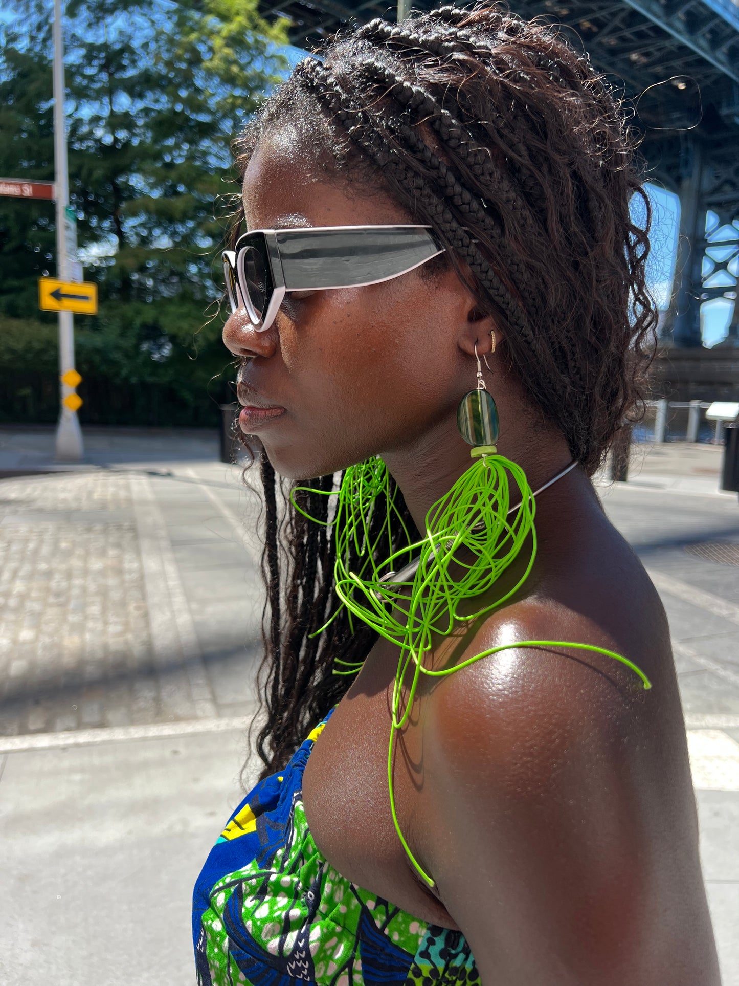Green String Earrings