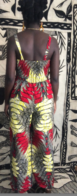 Red and Yellow Print Jumpsuit