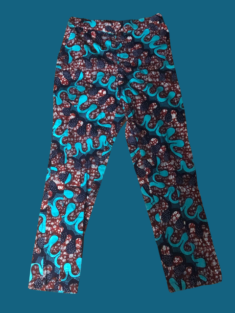 Dark Red and Turquoise Curly Straight Leg Pants