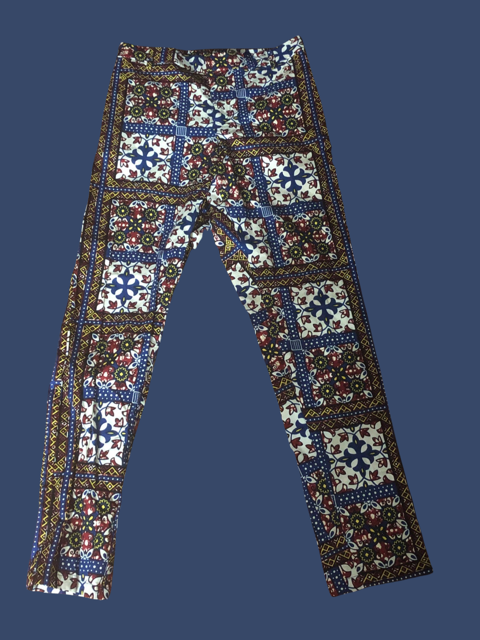 Red, Blue, and Beige Print Straight Leg Pants