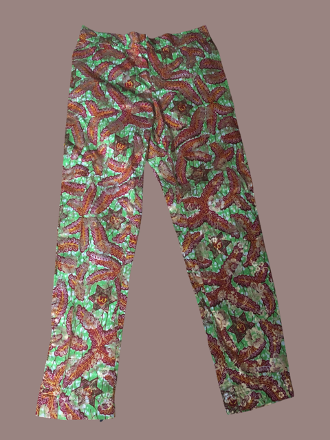 Green, Red and Gold Metallic Straight Leg Pants