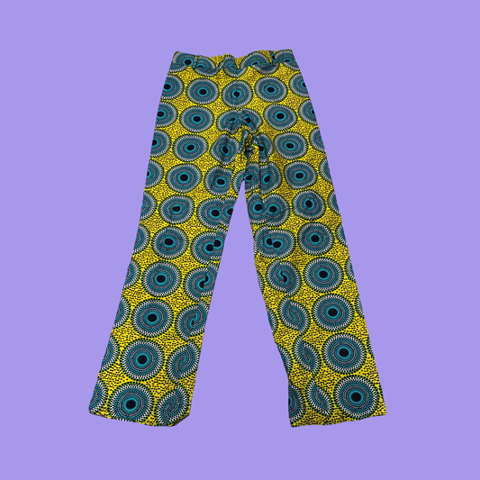 Yellow and Turquoise Waves Straight Leg Pants