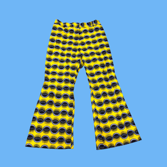 Bright Yellow and Blue Current Bell Bottom Pants