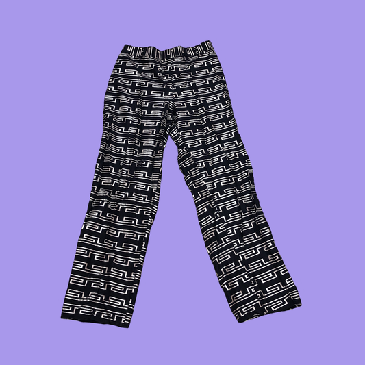 Dark Blue and Silver Motif Straight Leg Pants