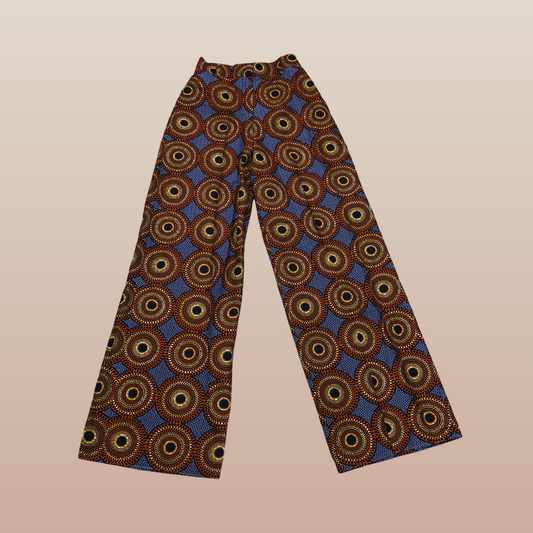 Dark Blue and Brown Waves Wide Leg Pants