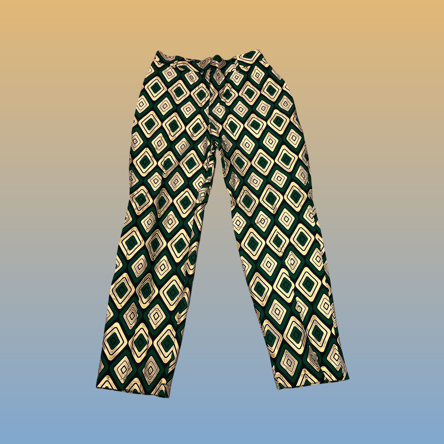 Dark Green Metallic Diamond Straight Leg Pants