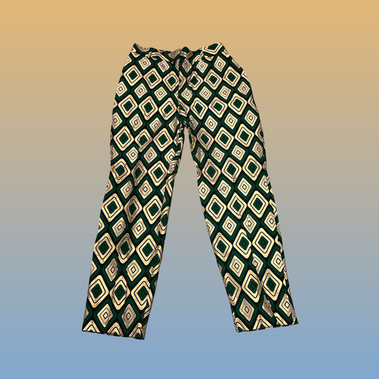 Dark Green Metallic Diamond Straight Leg Pants