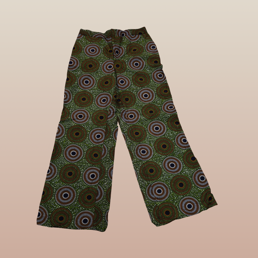 Dark Green Waves Wide Leg Pants