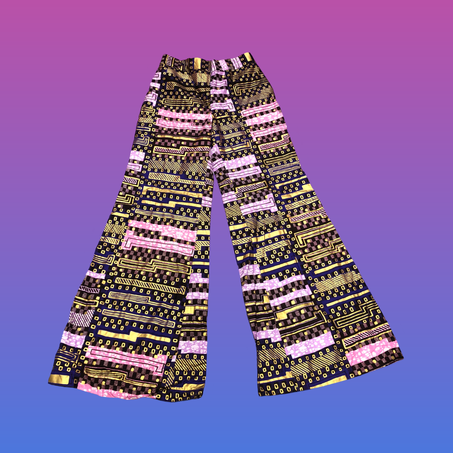 Purple Gold Metallic Bell Bottom Pants