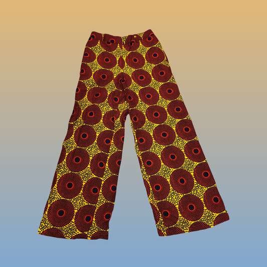 Dark Red and Yellow Waves Wide Leg Pants