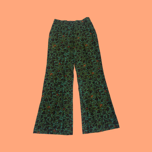 Dark Green Flowery Wide Leg Pants