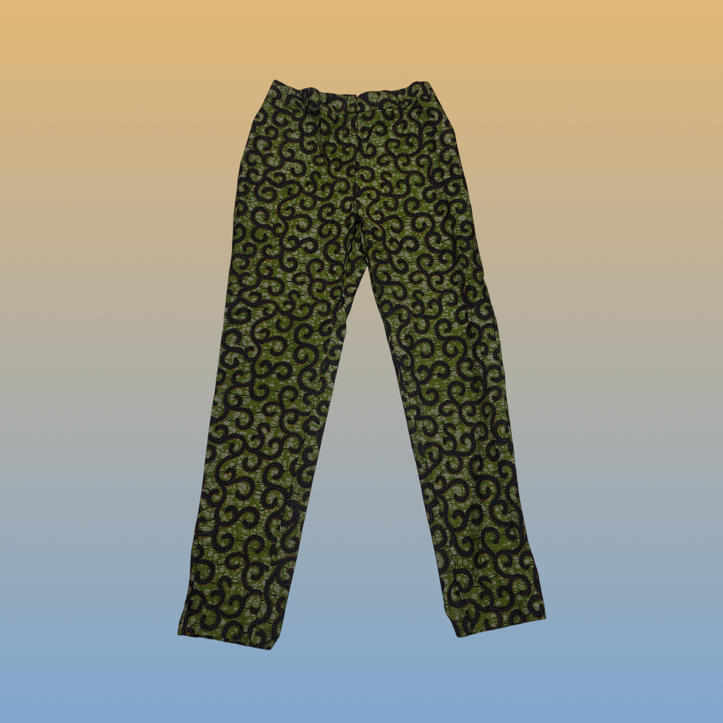 Dark Green Curly Straight Leg Pants