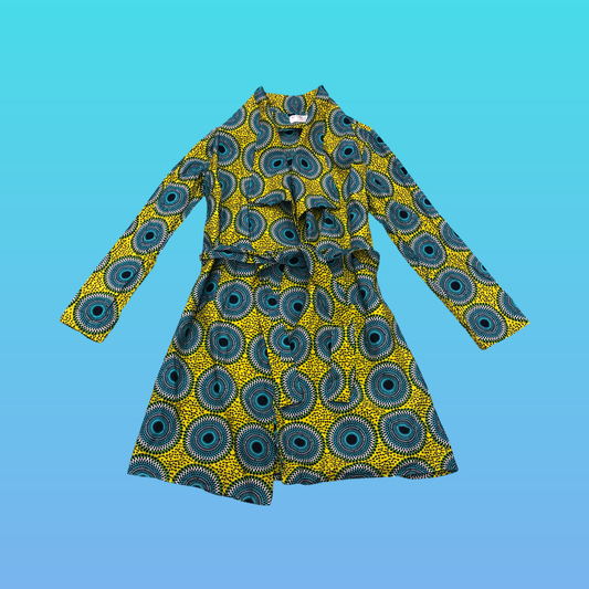 Yellow and Turquoise Waves Duster /Trench Coat