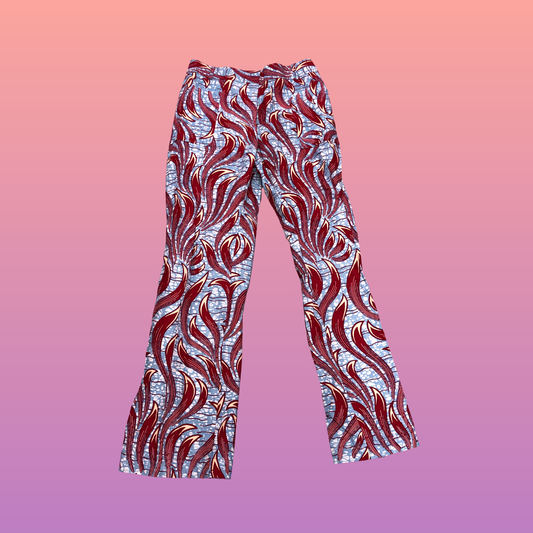 Light Blue and Red Flames Straight Leg Pants