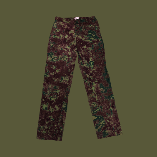 Dark Green and Brown Tie Dye Corduroy Straight Leg Pants