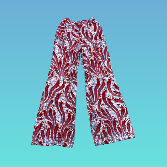 Light Blue and Red Flames Wide Leg Pants