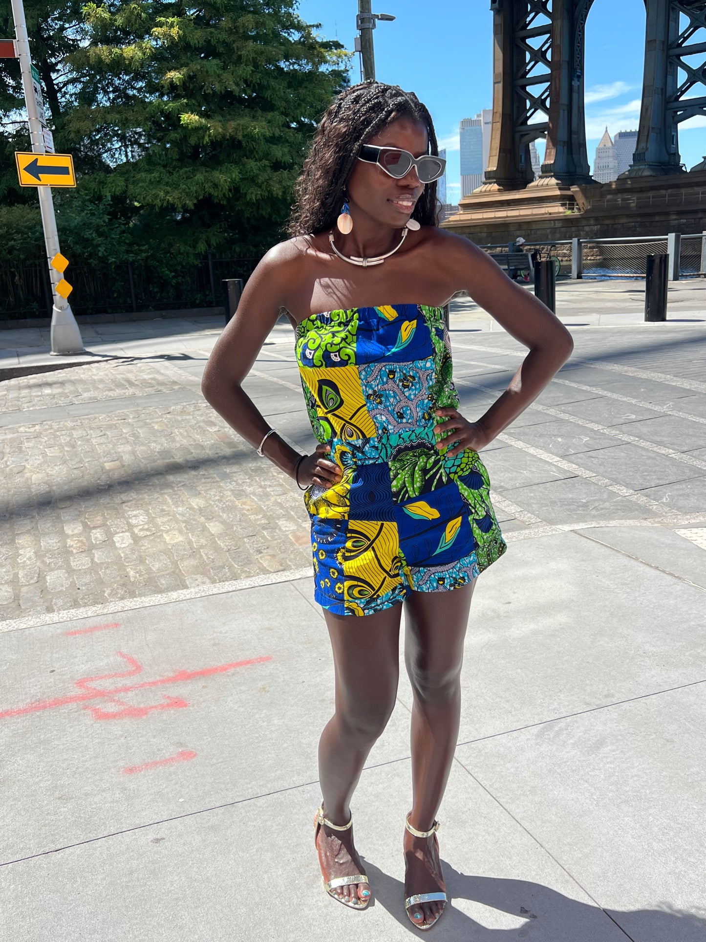 Blue Patchwork Playsuit