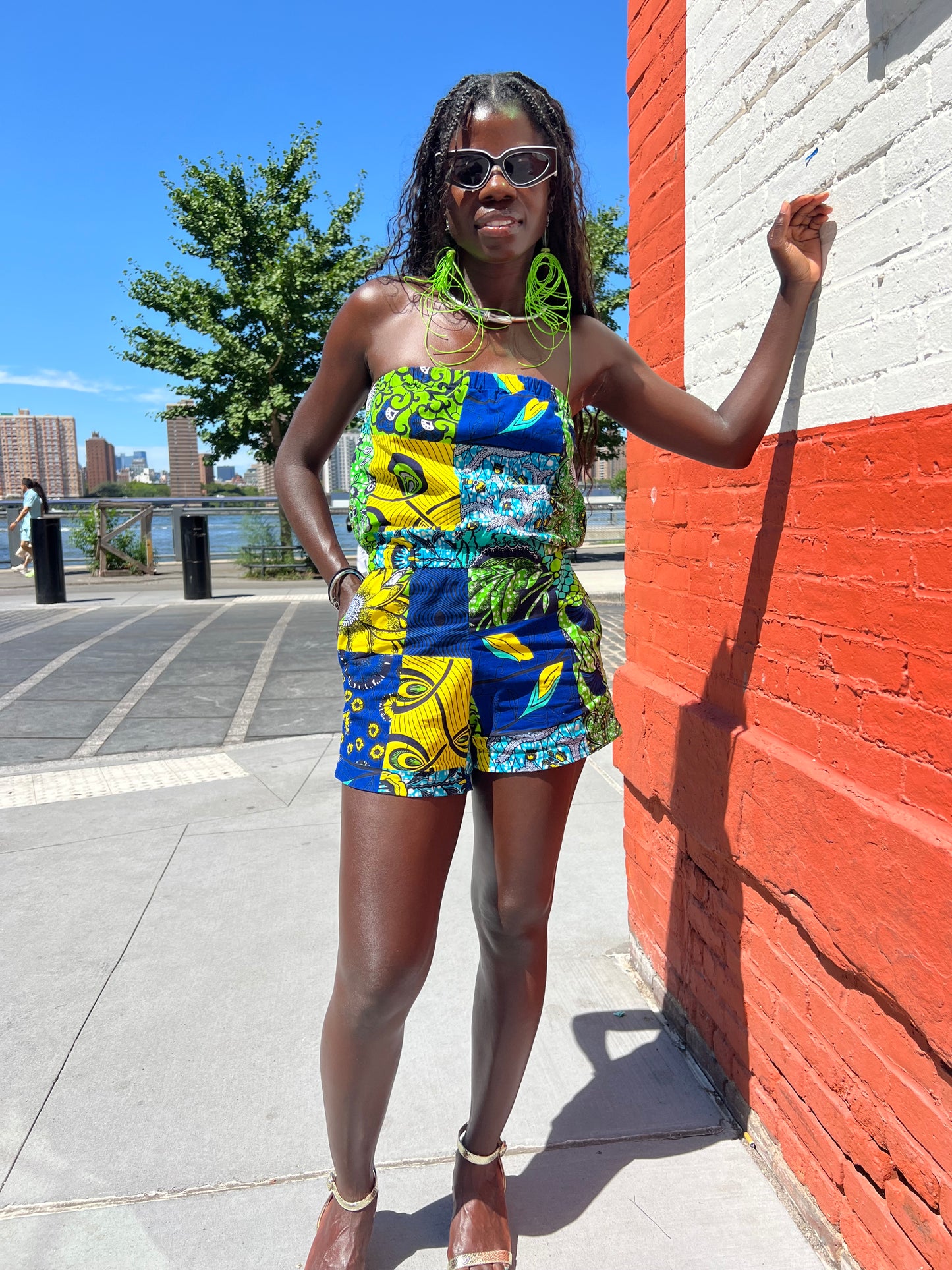 Blue Patchwork Playsuit