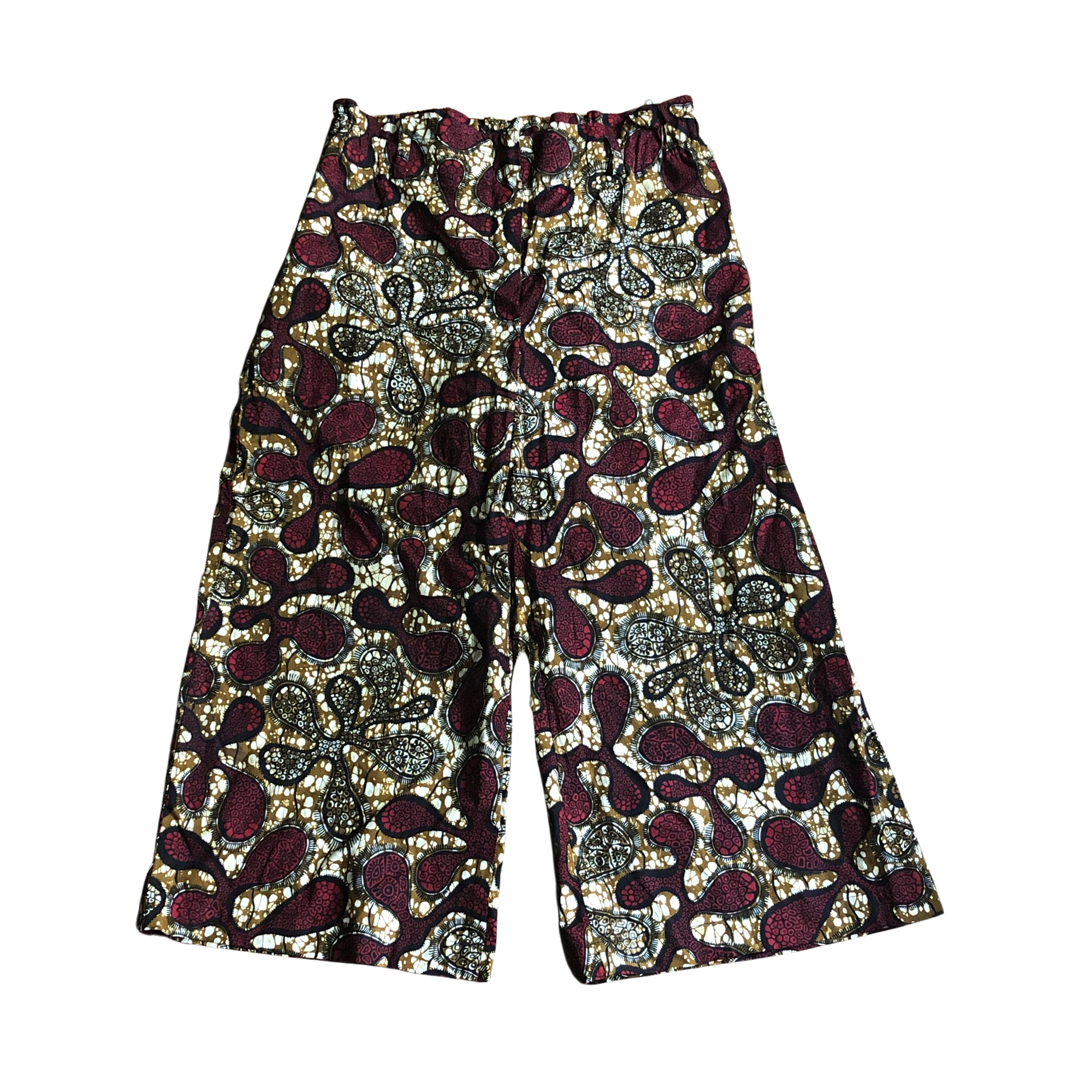 Red and Brown Algae Print Wide Leg Culottes Pants