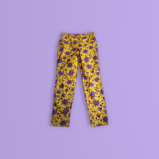 Yellow and Purple Flower Print Wide Leg Pants