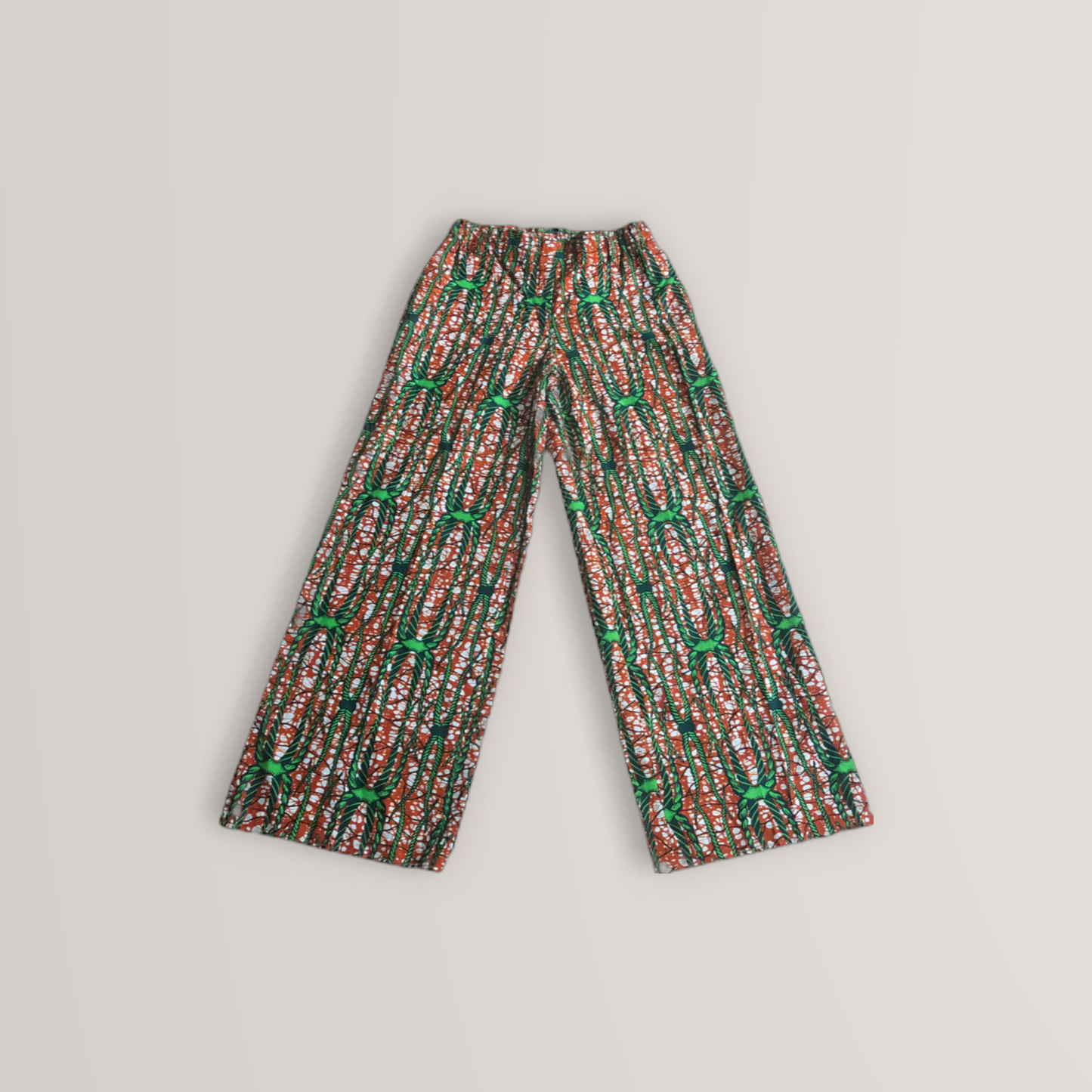 Red and Green Knot Print Wide Leg Pants