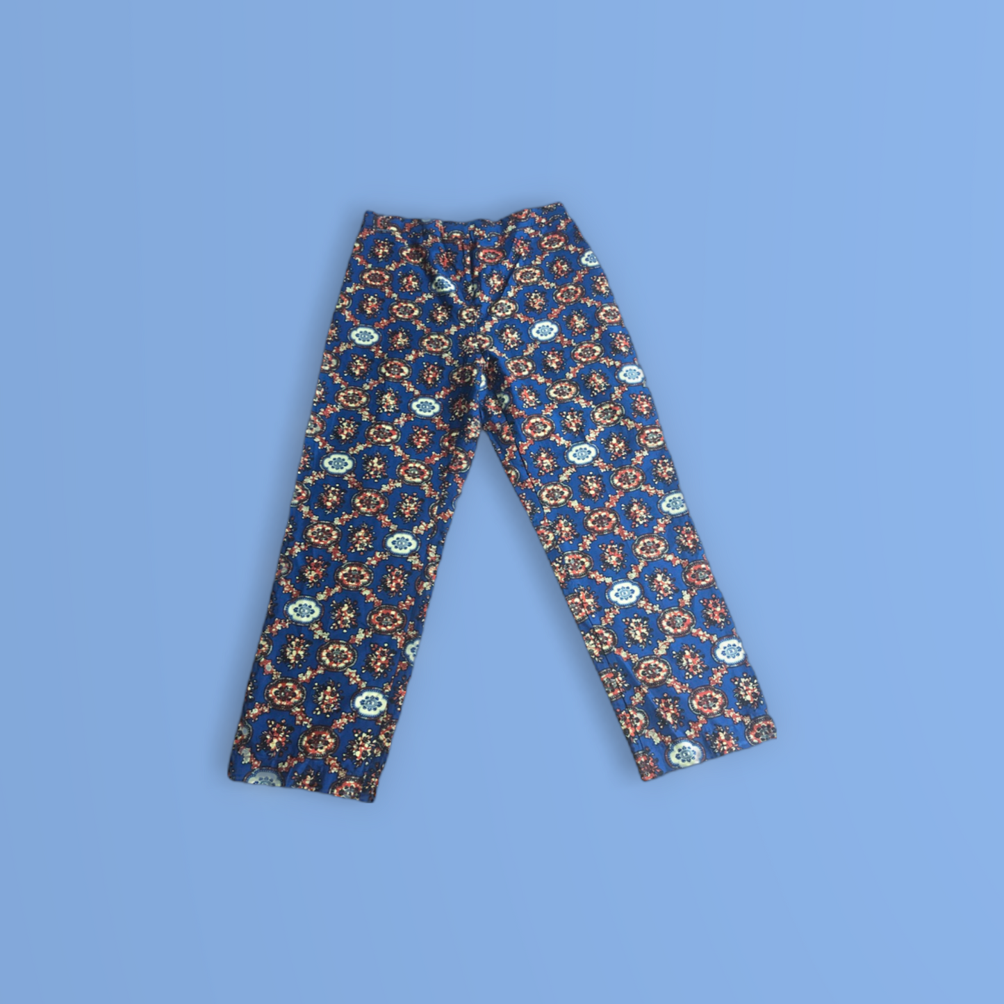 Blue and Red Traditional Print Wide Leg Pants