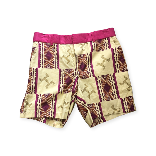 Beige and Pink Motif Print Shorts