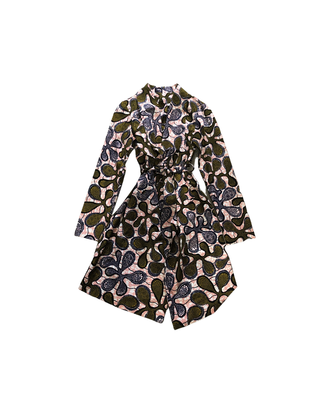 Pink and Green Algae Print Double Collar Duster