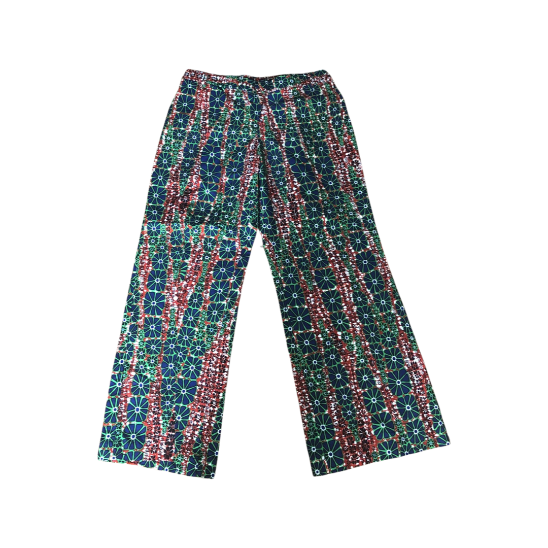 Red and Green Flowers Print Wide Leg Pants