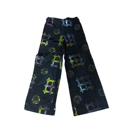 Black and Yellow Puzzle Print Wide Leg Pants