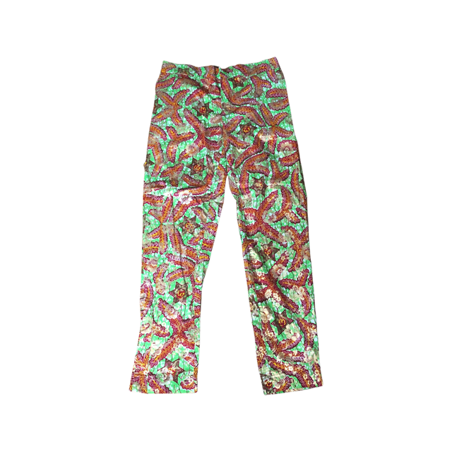 Light Green, Red and Gold Straight Leg Pants
