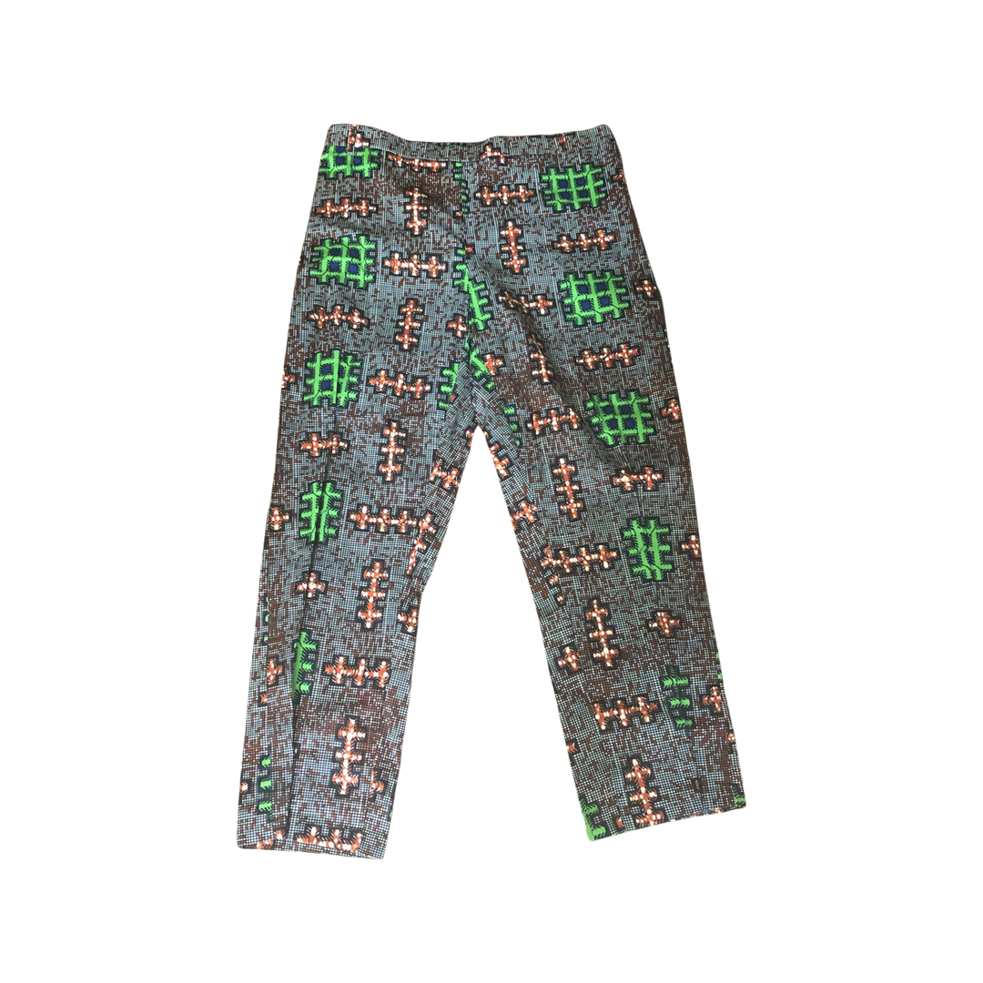 Green and Red Puzzle Print Straight Leg Pants