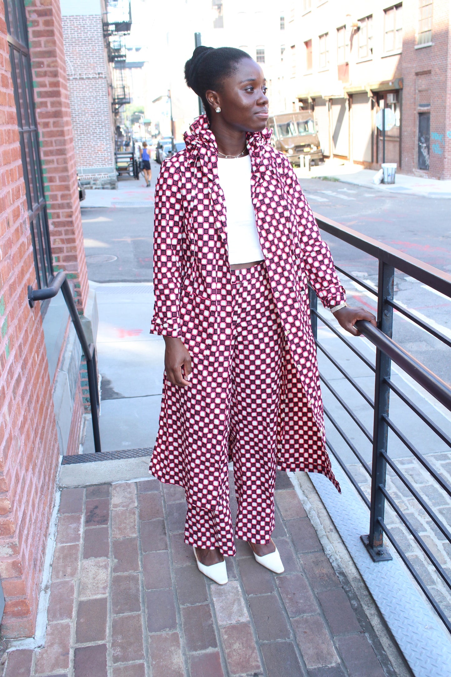 Pink and White Keyboard Drawstring Coat